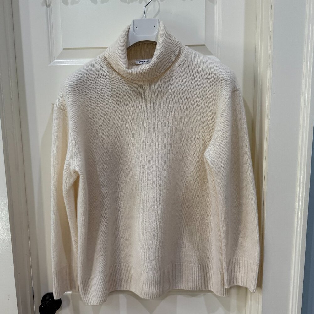 Ivory Cashmere Turtleneck by Chicos size 3 (reg. 16)